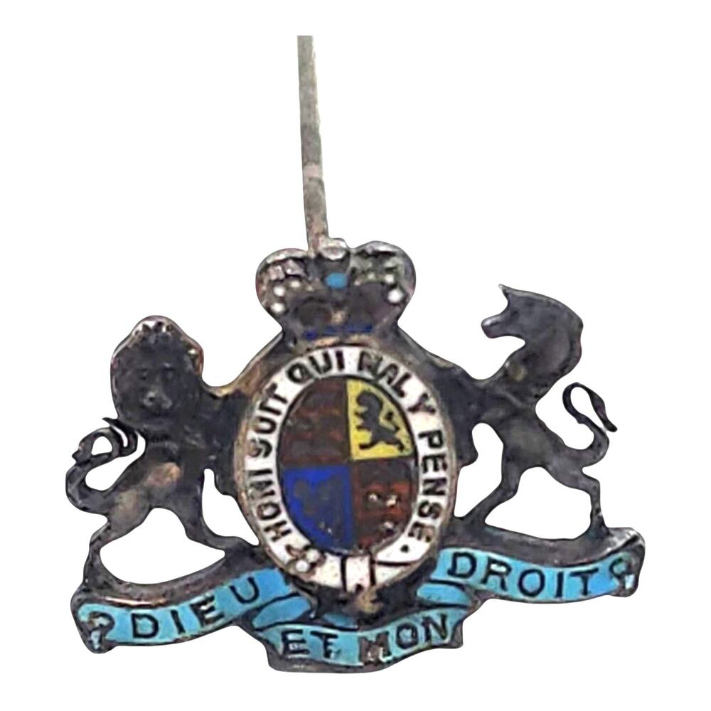 Vintage British Royal Coat of Arms Enamel Stick Pin Honi Soit Dieu Et Mon Droit